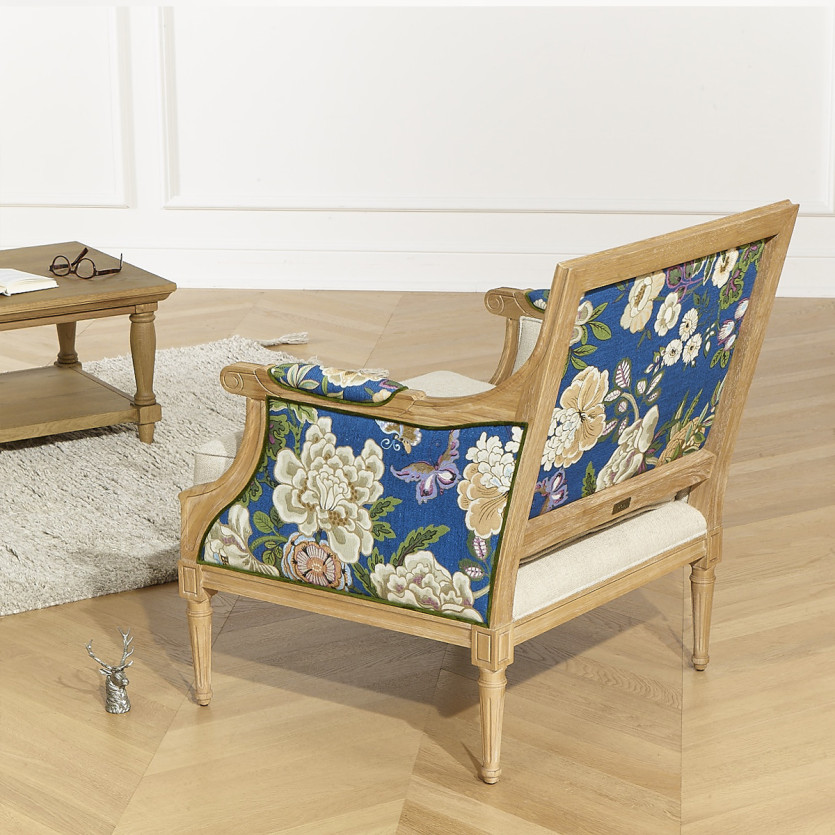 Fauteuil bergère VILLANDRY ROI - Style shabby chic en lin premium et bois massif, 1 place