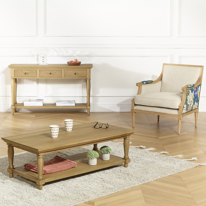 Fauteuil bergère VILLANDRY ROI - Style shabby chic en lin premium et bois massif, 1 place