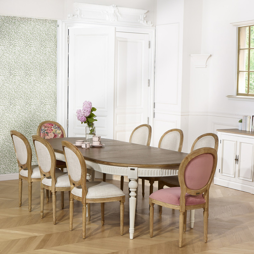 BERTRAND - White extendable dining table in shabby chic style, wooden, 4/14 seats