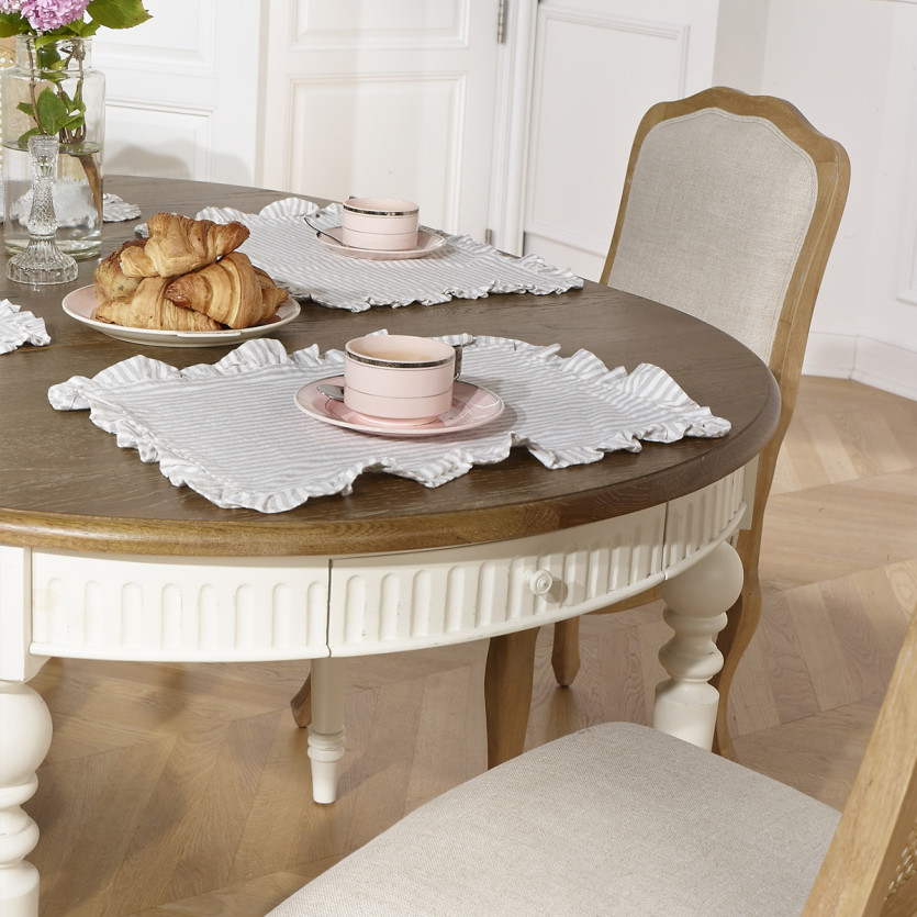 BERTRAND - Mesa de comedor extensible blanca de estilo shabby chic, de madera, 4/14 plazas