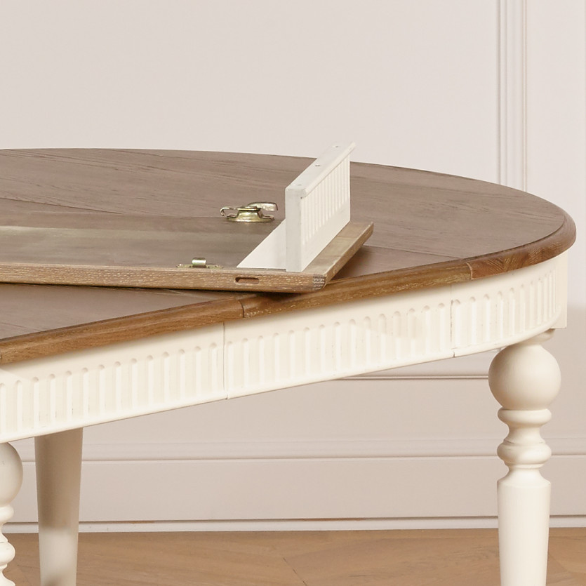 BERTRAND - White extendable dining table in shabby chic style, wooden, 4/14 seats