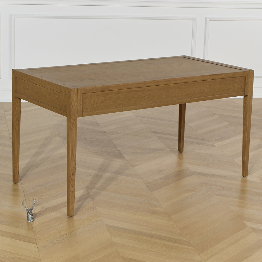 MONTANA - Eiken bureau, riet en messing in moderne stijl, 2 laden