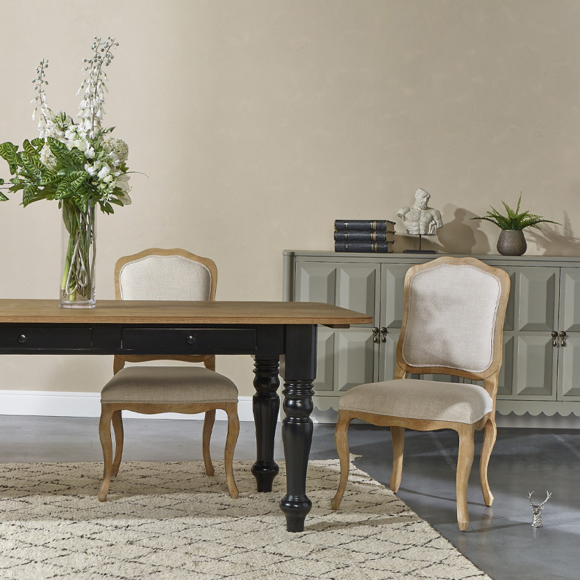 ALEXIS Dining Table - Solid wood chalet style, black legs, 8 seats