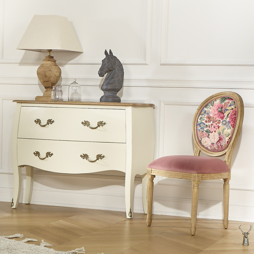 MEDAILLON – Lot de 2 chaises style shabby chic en bois et tissu fleuri