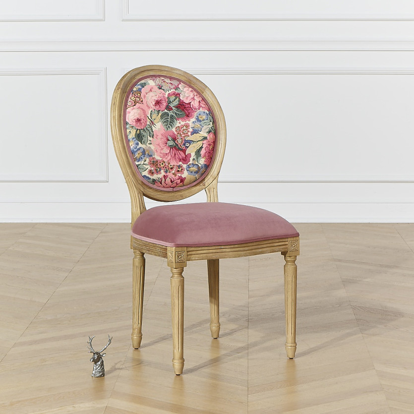 MEDAILLON – 2er-Set Shabby-Chic-Stühle aus Holz mit Blumenstoff
