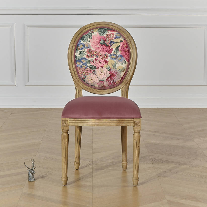 MEDAILLON – Lot de 2 chaises style shabby chic en bois et tissu fleuri