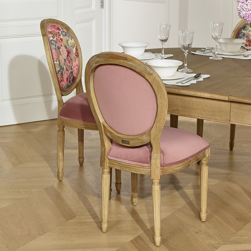 MEDAILLON – Lot de 2 chaises style shabby chic en bois et tissu fleuri