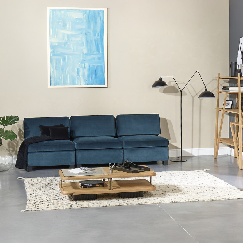 Chauffeuse modulable LEONNARD - Style contemporain en velours et bois certifié FSC®