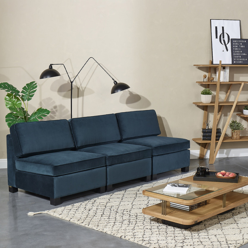 Chauffeuse modulable LEONNARD - Style contemporain en velours et bois certifié FSC®