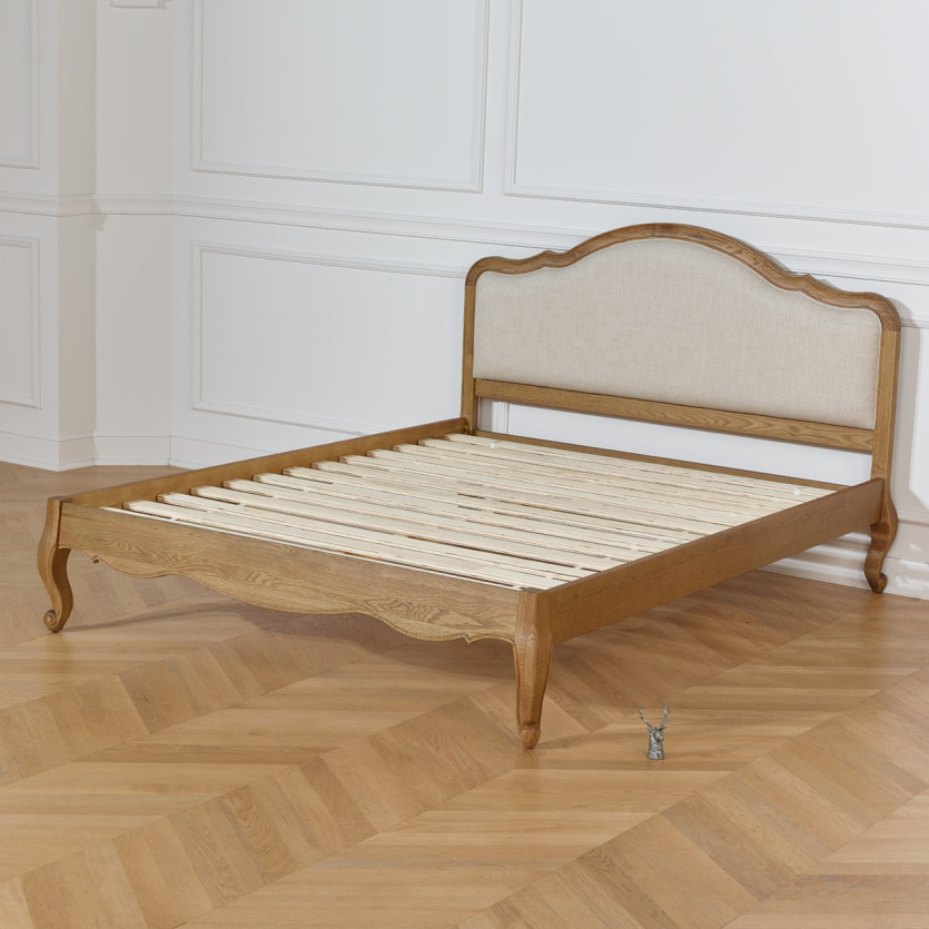Lit deux places HENRY - Style romantique en chêne et lin premium 160 x 200