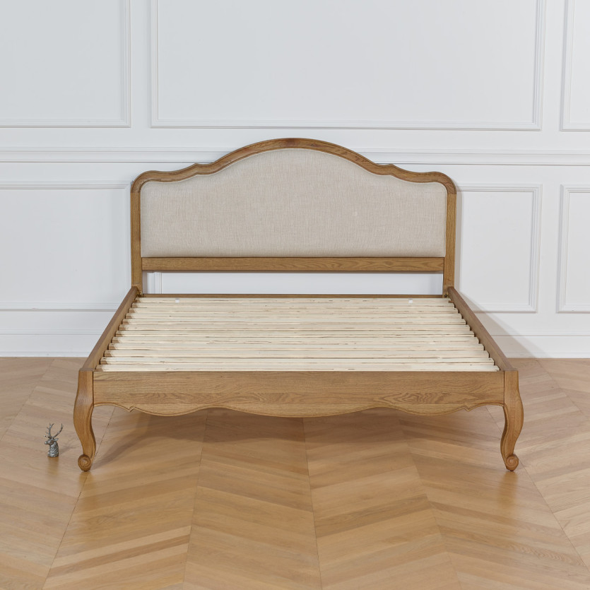 Lit deux places HENRY - Style romantique en chêne et lin premium 160 x 200