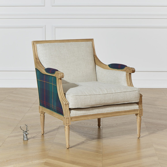 VILLANDRY OXFORD Bergère Armchair - Classic style in cotton velvet and solid wood, 1 seat