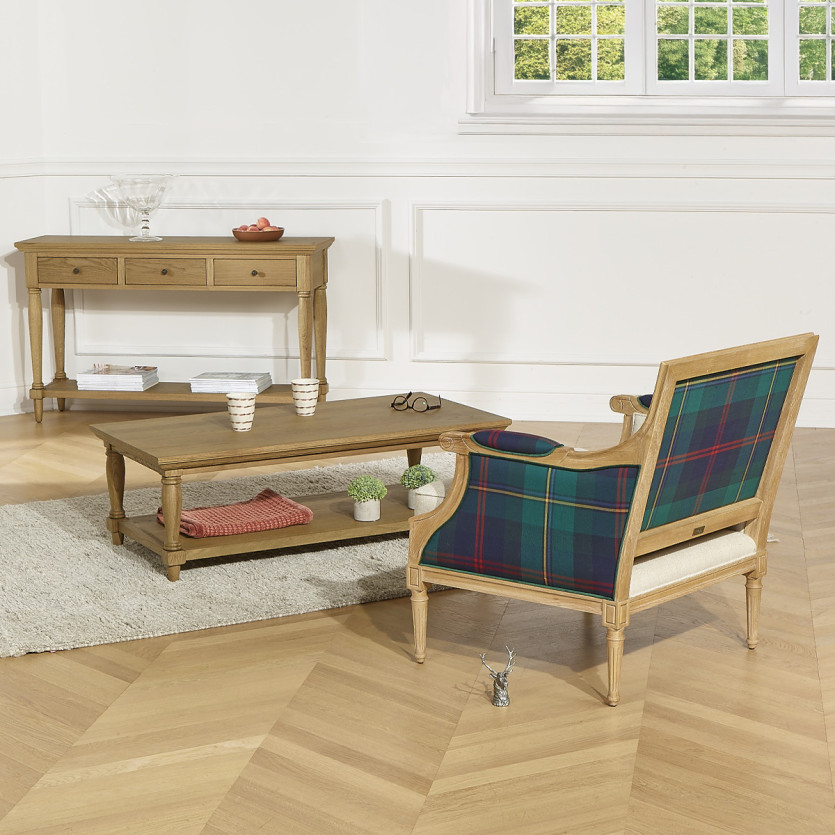 Fauteuil bergère VILLANDRY OXFORD - Style classique en velours de coton et bois massif, 1 place