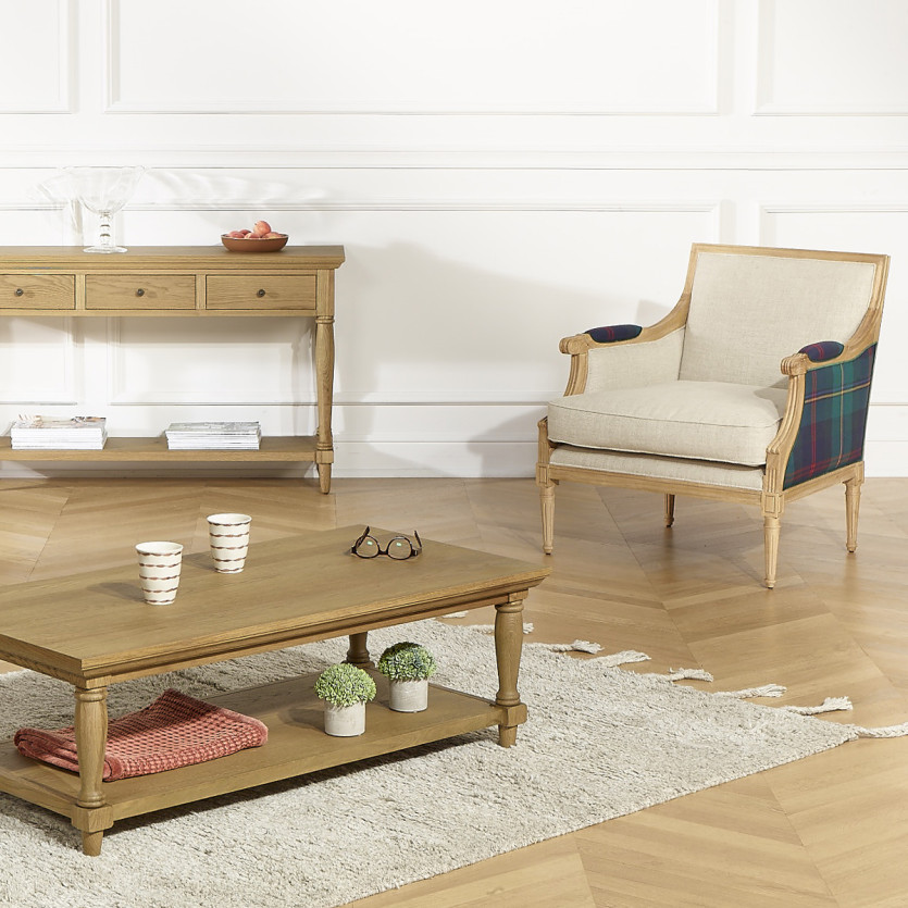 Fauteuil bergère VILLANDRY OXFORD - Style classique en velours de coton et bois massif, 1 place
