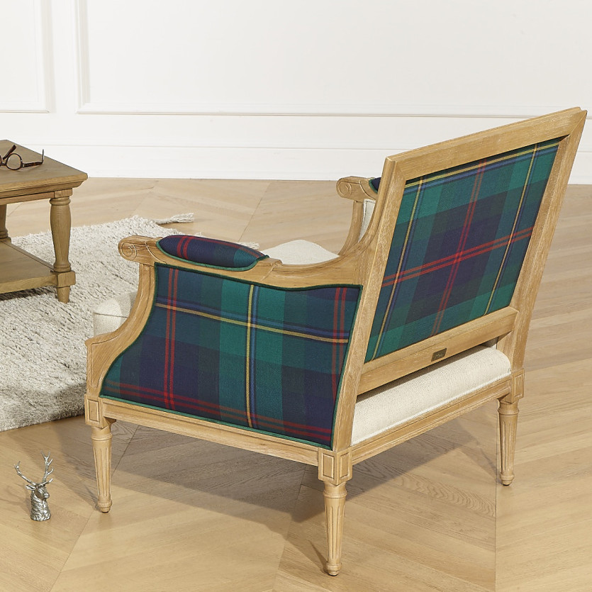 Fauteuil bergère VILLANDRY OXFORD - Style classique en velours de coton et bois massif, 1 place
