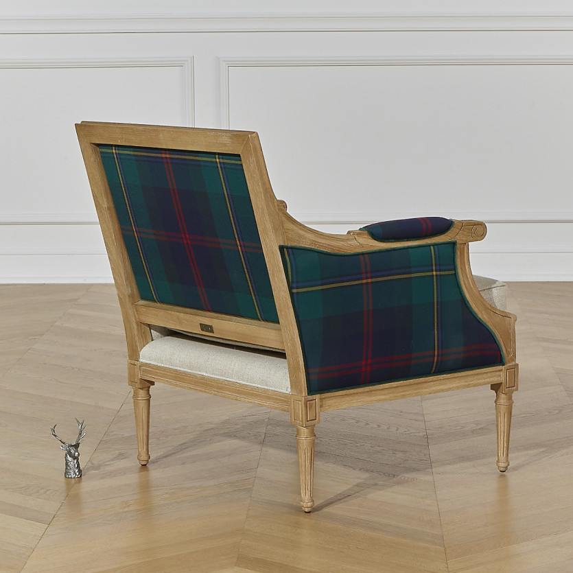 Fauteuil bergère VILLANDRY OXFORD - Style classique en velours de coton et bois massif, 1 place