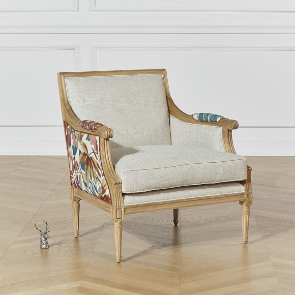 Fauteuil bergère VILLANDRY ROBIN WOOD -  Style shabby chic en lin premium et bois massif, 1 place