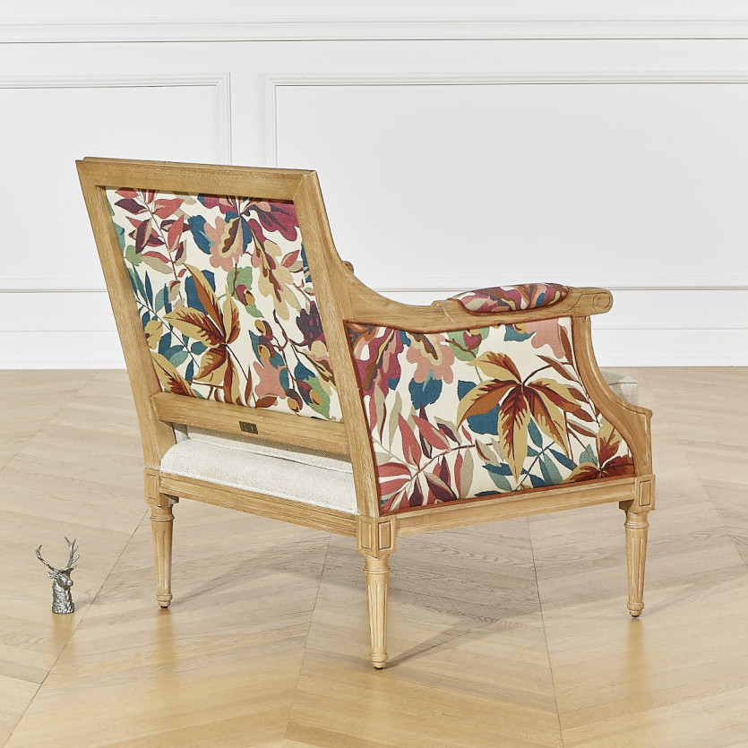Fauteuil bergère VILLANDRY ROBIN WOOD -  Style shabby chic en lin premium et bois massif, 1 place