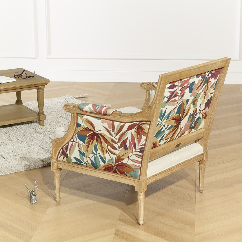 Fauteuil bergère VILLANDRY ROBIN WOOD -  Style shabby chic en lin premium et bois massif, 1 place