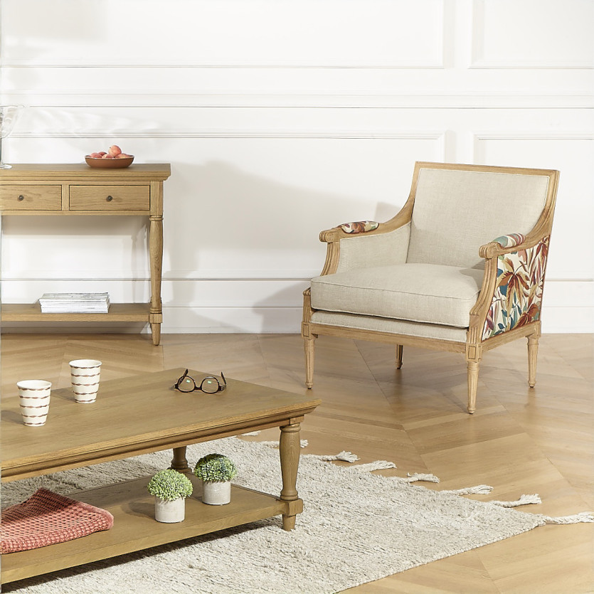 Fauteuil bergère VILLANDRY ROBIN WOOD -  Style shabby chic en lin premium et bois massif, 1 place