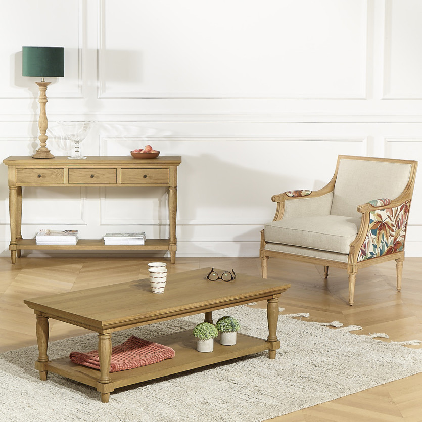 Fauteuil bergère VILLANDRY ROBIN WOOD -  Style shabby chic en lin premium et bois massif, 1 place