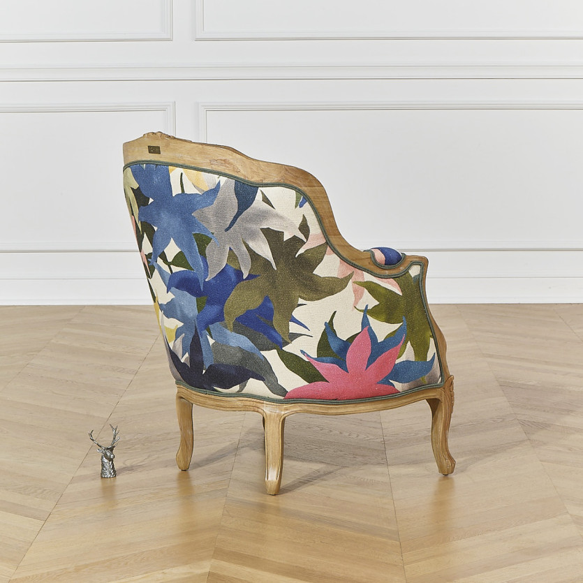 Fauteuil bergère VICTOR IRIS - Style romantique en tissu imprimé fleuri et bois massif, 1 place
