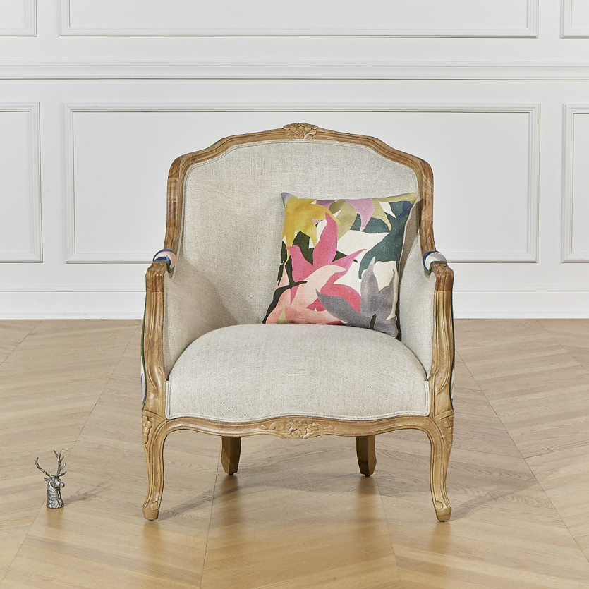 Fauteuil bergère VICTOR IRIS - Style romantique en tissu imprimé fleuri et bois massif, 1 place