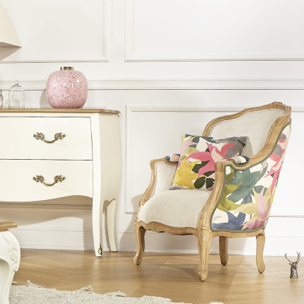 Ohrensessel im romantischen VICTOR IRIS – Stil aus bedrucktem Blumenstoff und Massivholz, 1 Sitzplatz