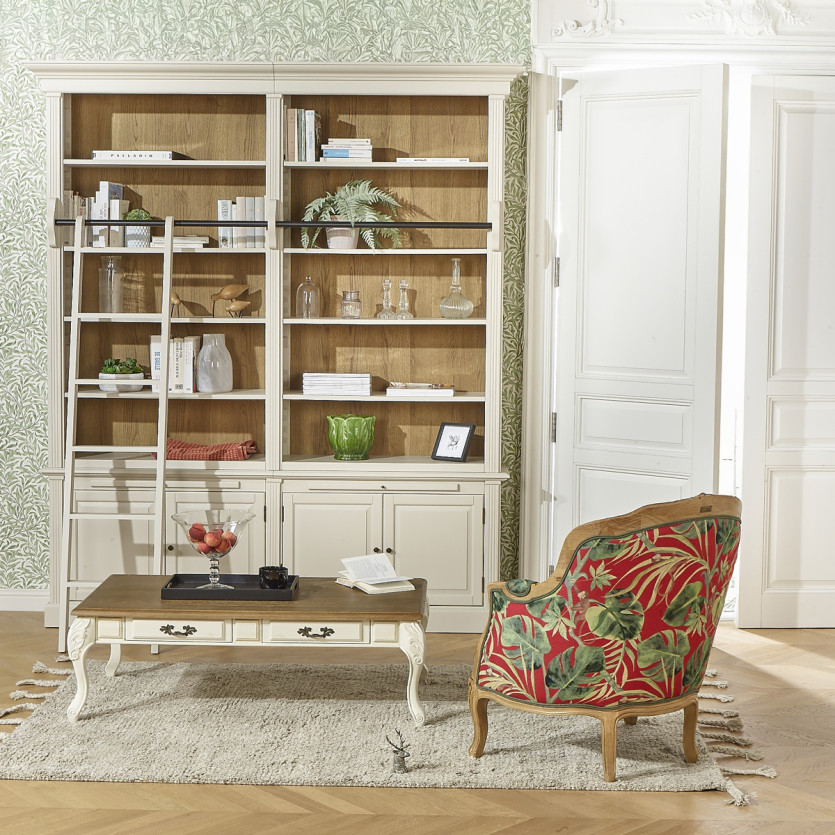 Fauteuil bergère VICTOR RED - Style romantique en tissu imprimé fleuri jungle et bois massif, 1 place