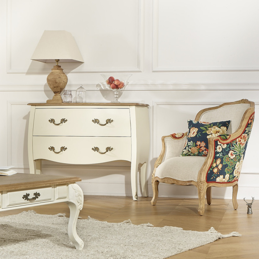 Fauteuil bergère VICTOR EMPEROR - Esprit campagne chic en bois massif et tissu fleuri, 1 place