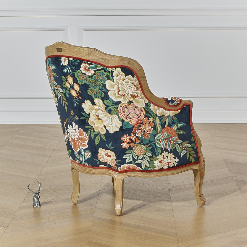 Fauteuil bergère VICTOR EMPEROR - Esprit campagne chic en bois massif et tissu fleuri, 1 place