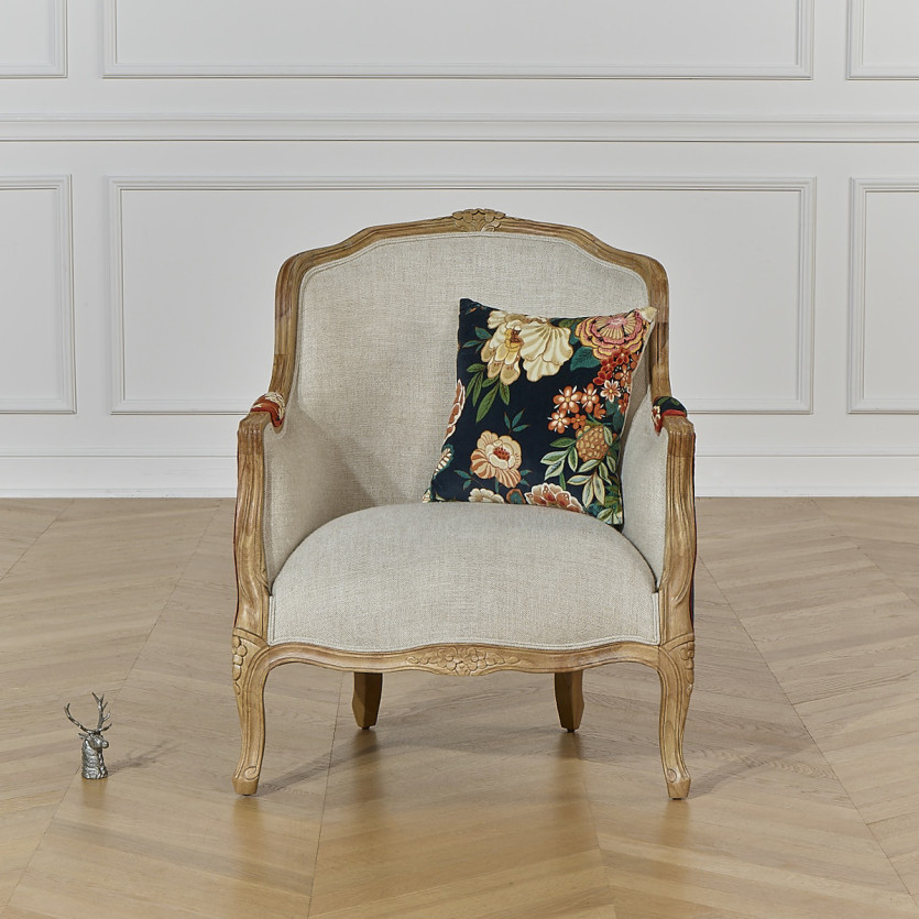 Fauteuil bergère VICTOR EMPEROR - Esprit campagne chic en bois massif et tissu fleuri, 1 place