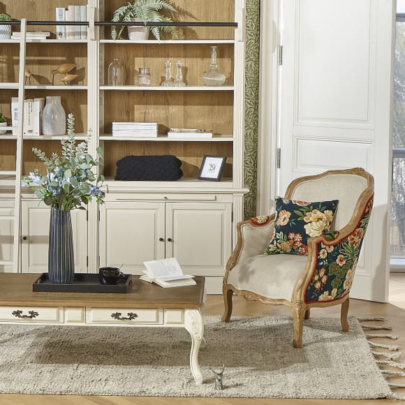Fauteuil bergère VICTOR EMPEROR - Esprit campagne chic en bois massif et tissu fleuri, 1 place