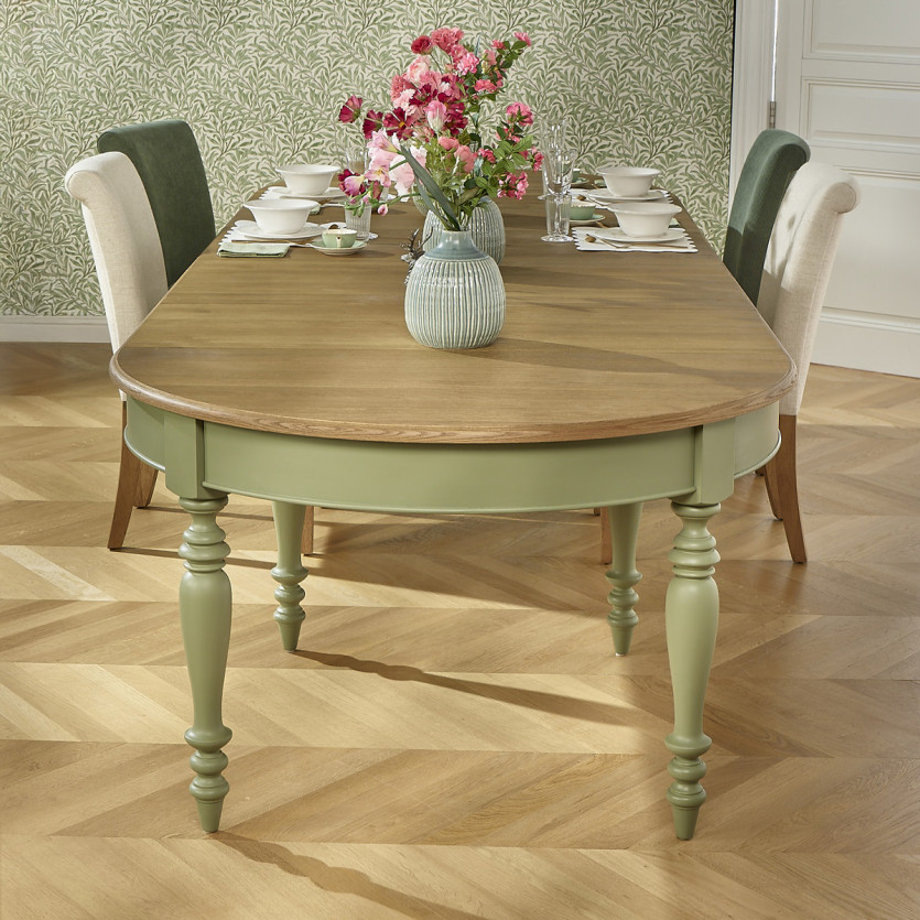 JADE - Mesa extensible estilo shabby chic, tablero de roble, 16 comensales