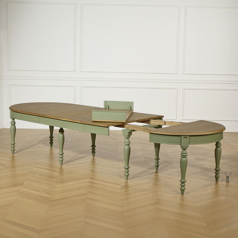 JADE - Mesa extensible estilo shabby chic, tablero de roble, 16 comensales