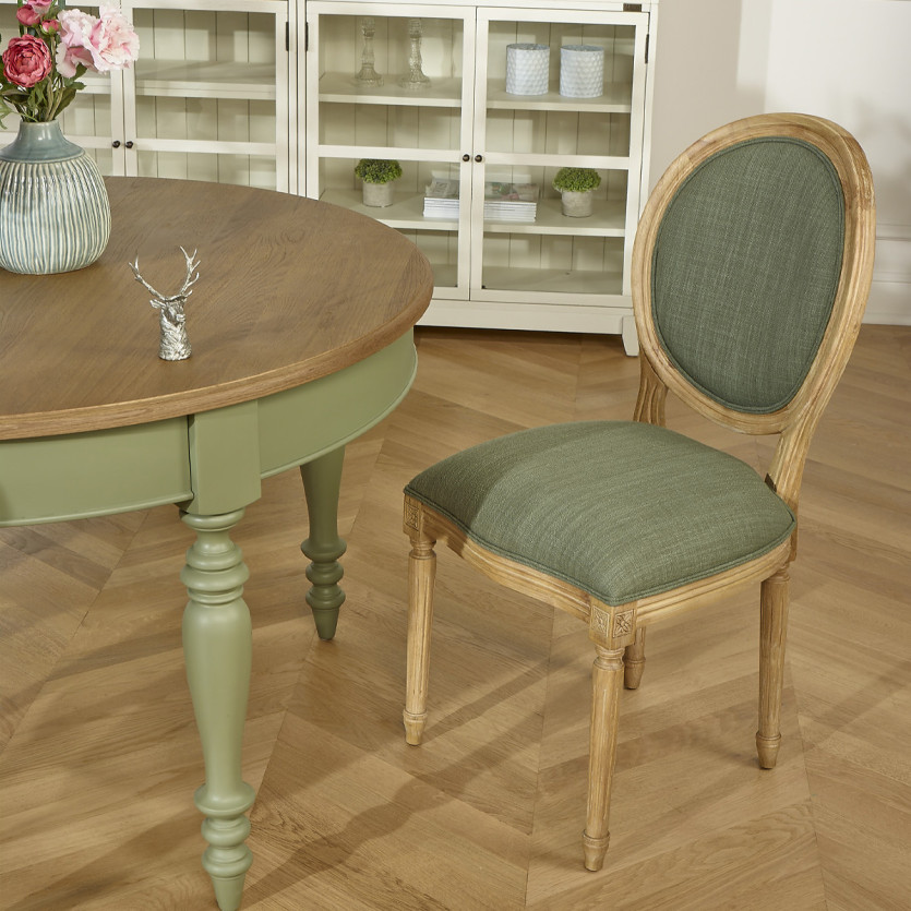 JADE - Mesa extensible estilo shabby chic, tablero de roble, 16 comensales
