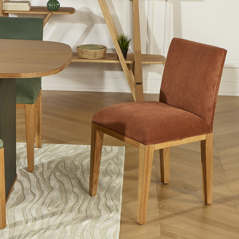 Lot de 2 chaises LOLITA - Style industriel en bois massif et velours côtelé