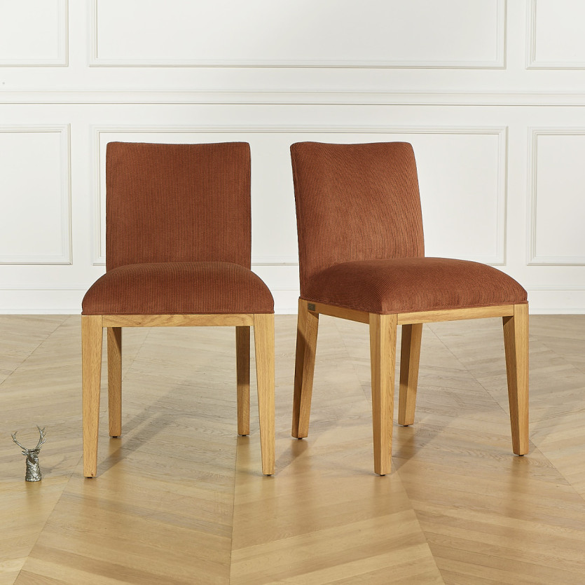 Lot de 2 chaises LOLITA - Style industriel en bois massif et velours côtelé