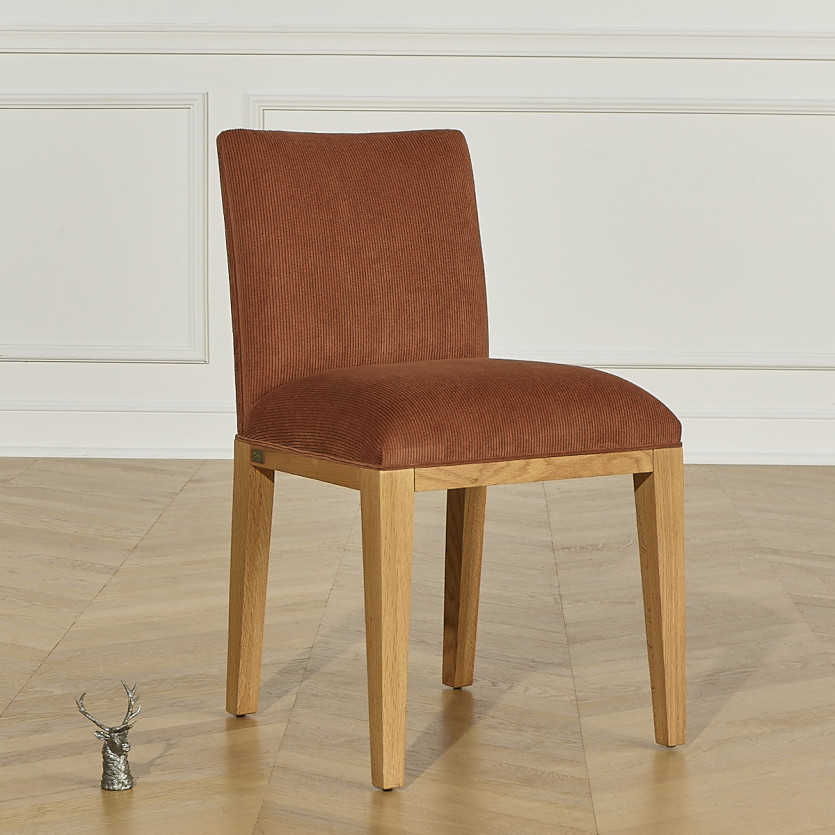 Lot de 2 chaises LOLITA - Style industriel en bois massif et velours côtelé