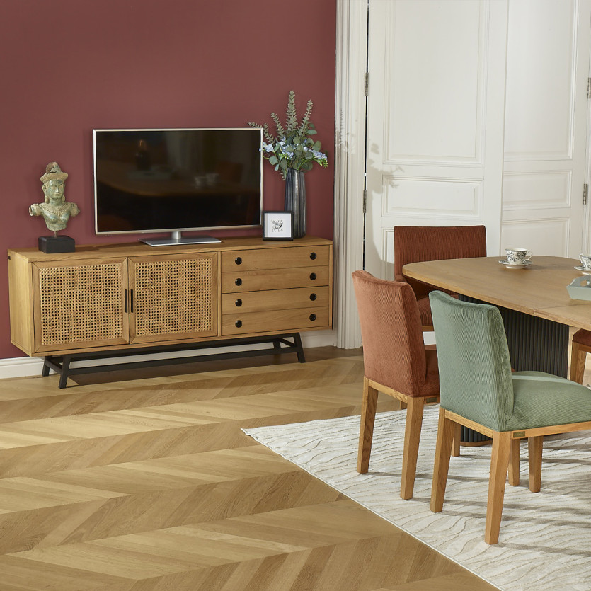 LALALA - Buffet bas en chêne, cannage, métal, 2 tiroirs, 2 portes, 170 cm