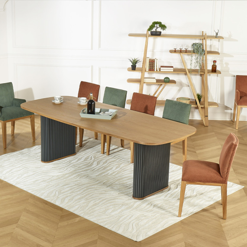 Table à manger JOËL - Style contemporain, plateau en chêne, 10 couverts, bois certifié FSC®