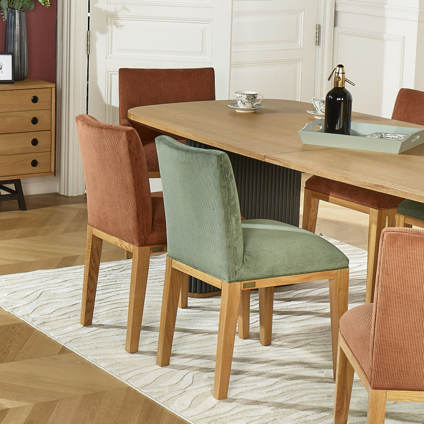 Lot de 2 chaises LOLITA - Style industriel en bois massif et velours côtelé