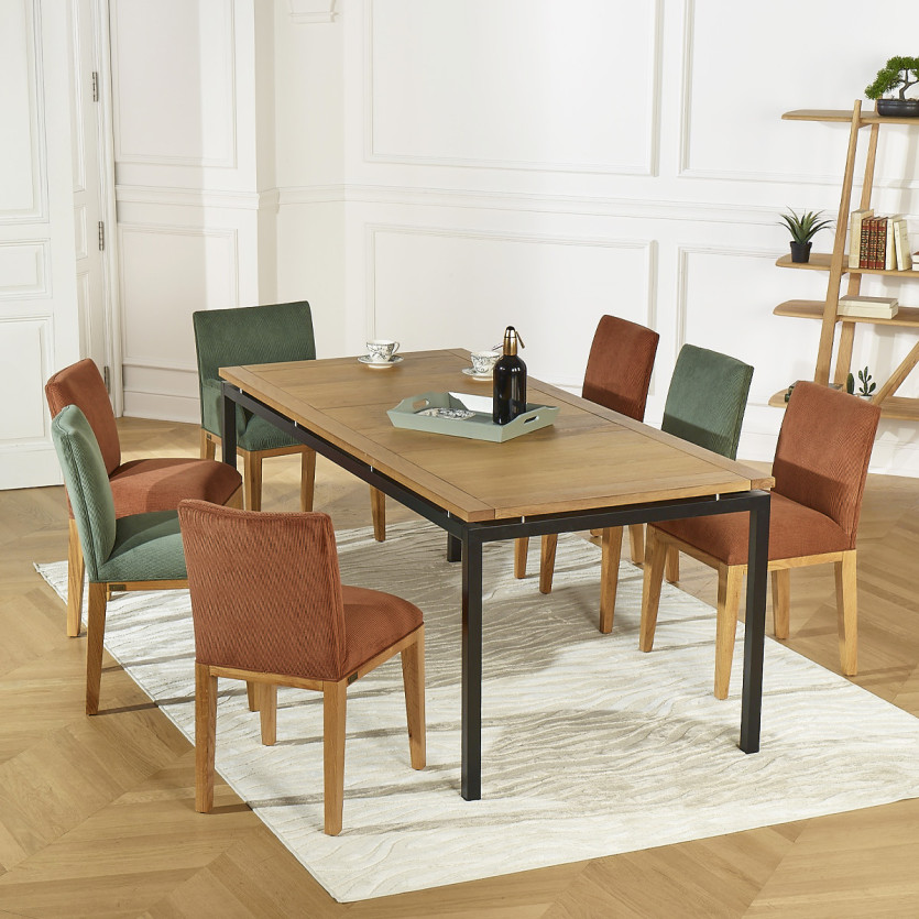 Lot de 2 chaises LOLITA - Style industriel en bois massif et velours côtelé