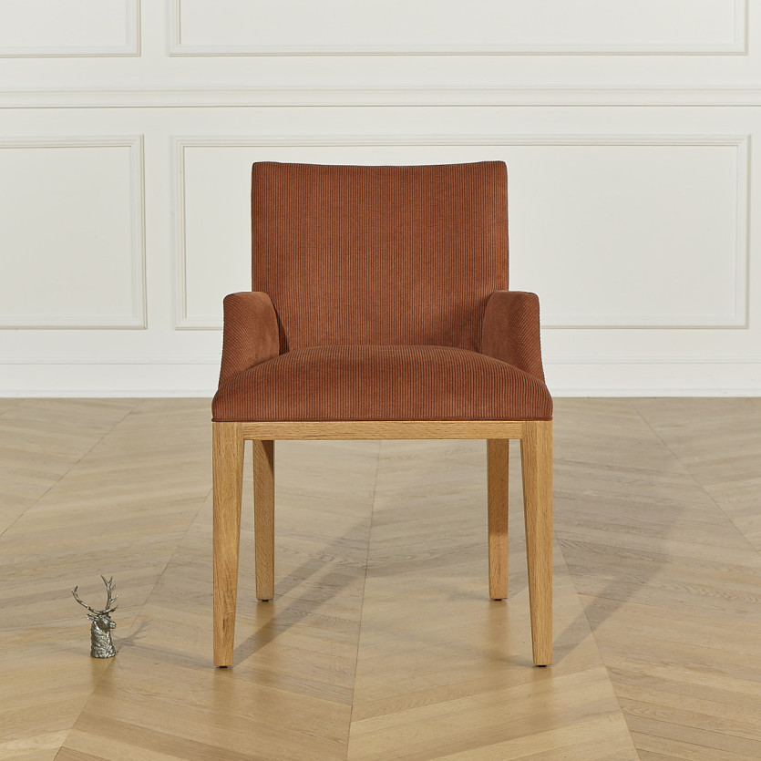 Fauteuil de table LOLITA - Style industriel en chêne massif et velours côtelé, 1 place