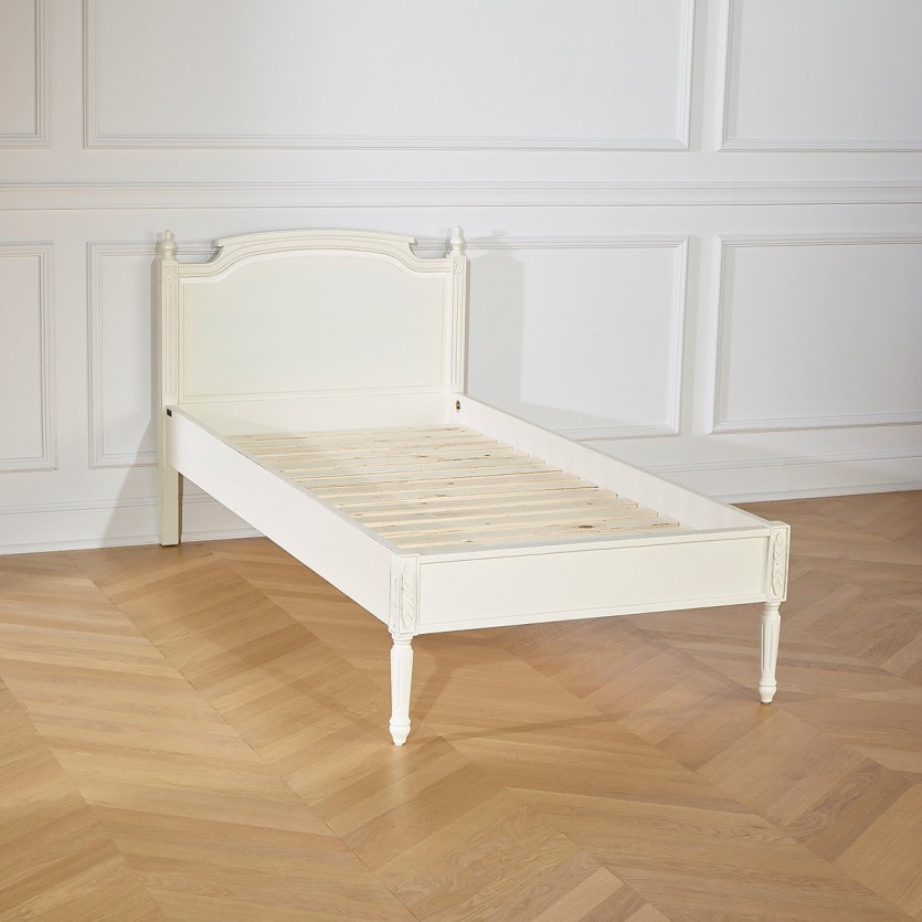 Lit simple HANNAH -  Style shabby chic en bois peint, 1 place, 90 x 190