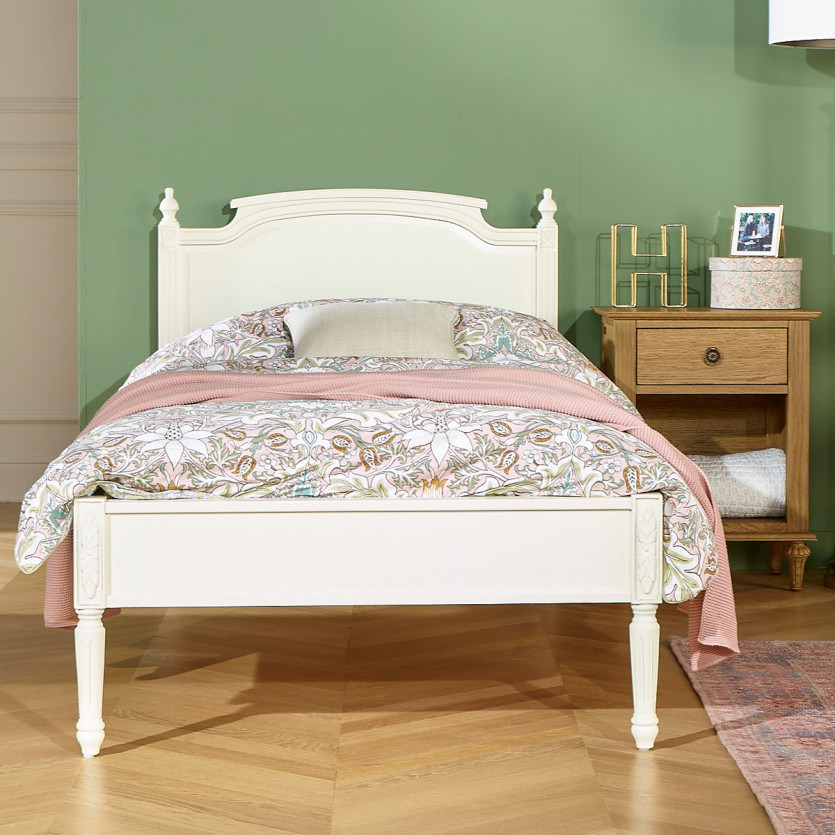 Lit simple HANNAH -  Style shabby chic en bois peint, 1 place, 90 x 190