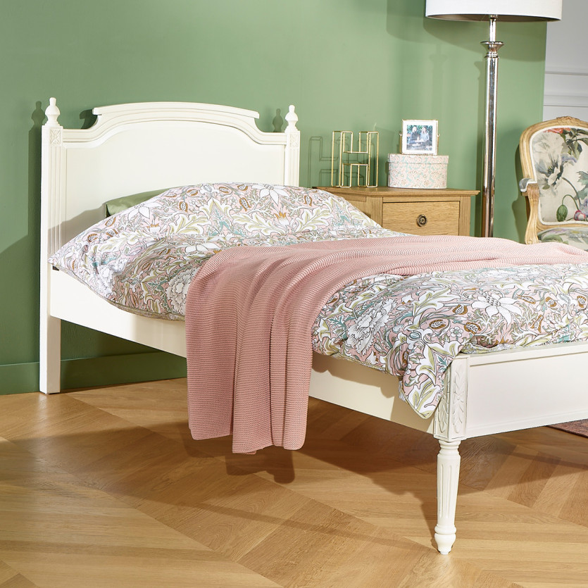 Lit simple HANNAH -  Style shabby chic en bois peint, 1 place, 90 x 190