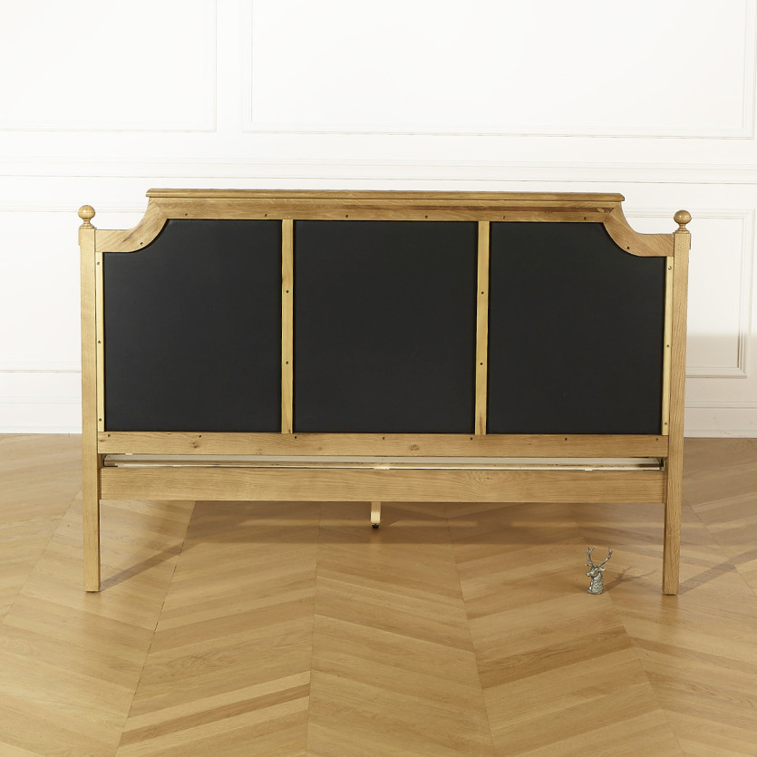 Lit deux places JAMES - Style romantique en chêne et lin coton 140 x 190 cm