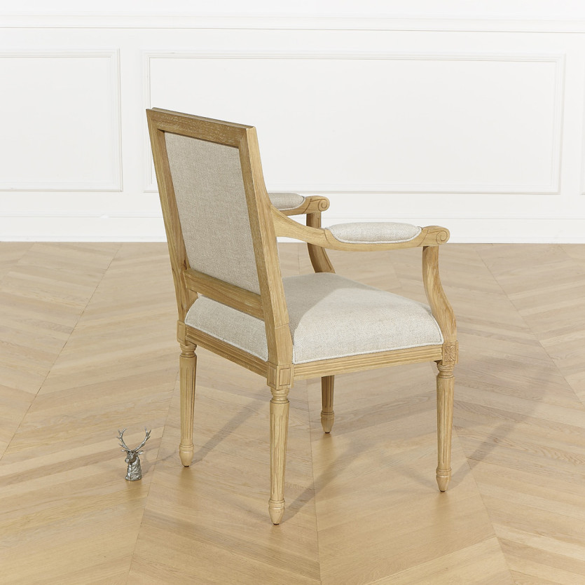 Cadeira de mesa ASTRID - Estilo clássico em madeira maciça e linho premium, 1 lugar