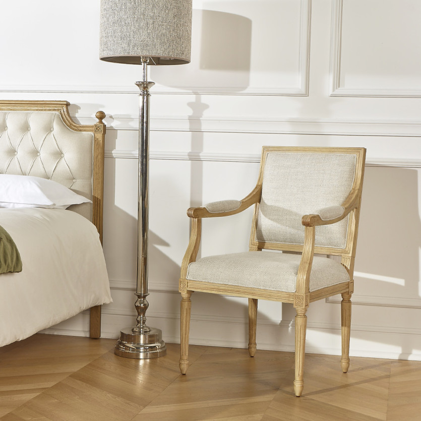 Cadeira de mesa ASTRID - Estilo clássico em madeira maciça e linho premium, 1 lugar